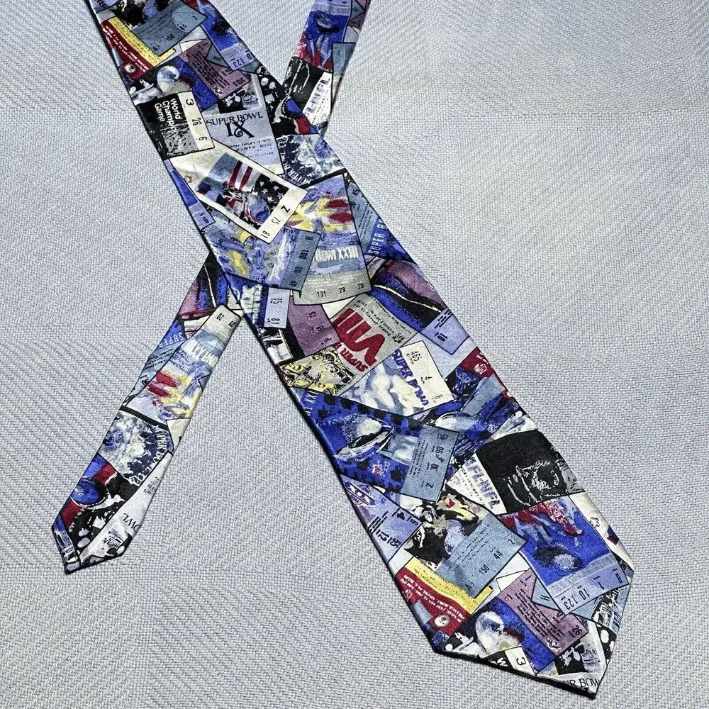 Vintage NFL Super Bowl Tickets‎ Print Mens 100% Woven Silk Necktie 3.75 x 55